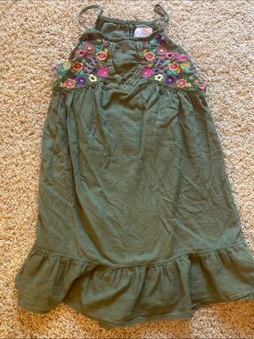 Place Olive Green Embroidered Halter Dress